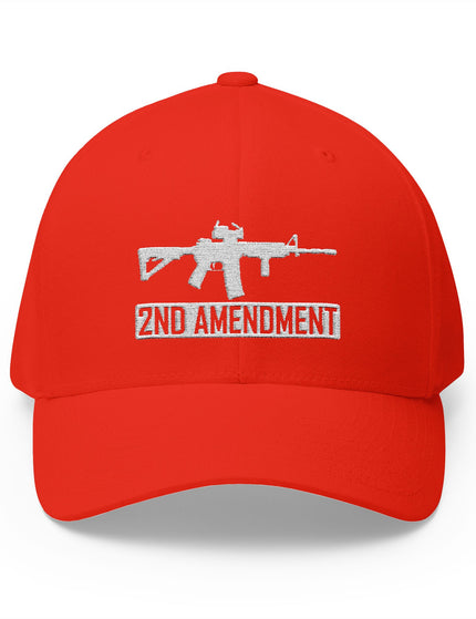Red cap with a white rifle graphic and '2nd Amendment' text on a white background
