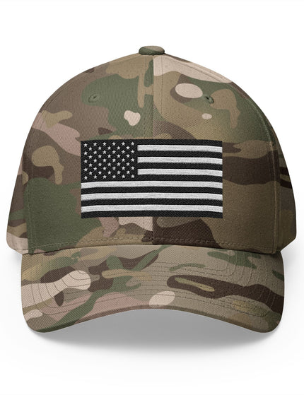Black & White USA Flag Flex Fit Cap