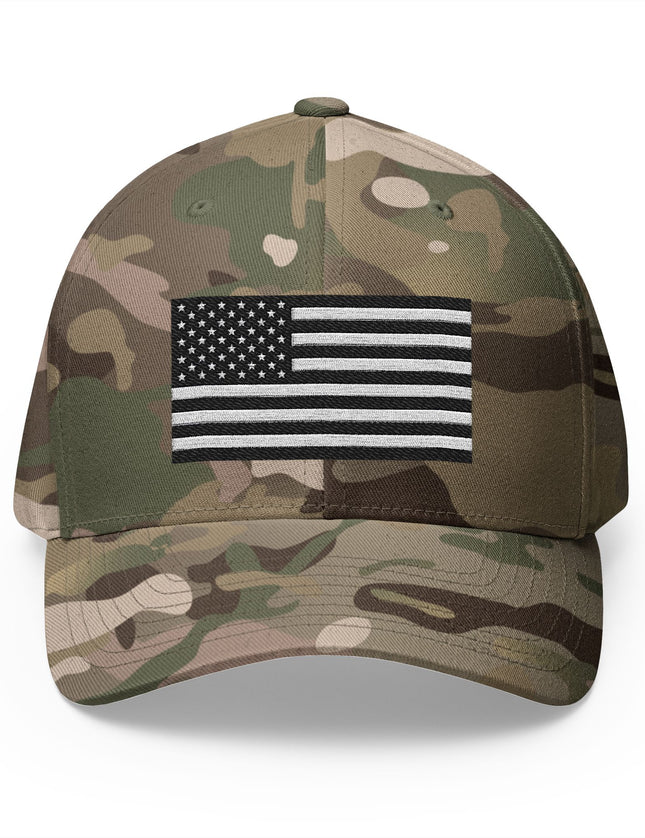 Black & White USA Flag Flex Fit Cap