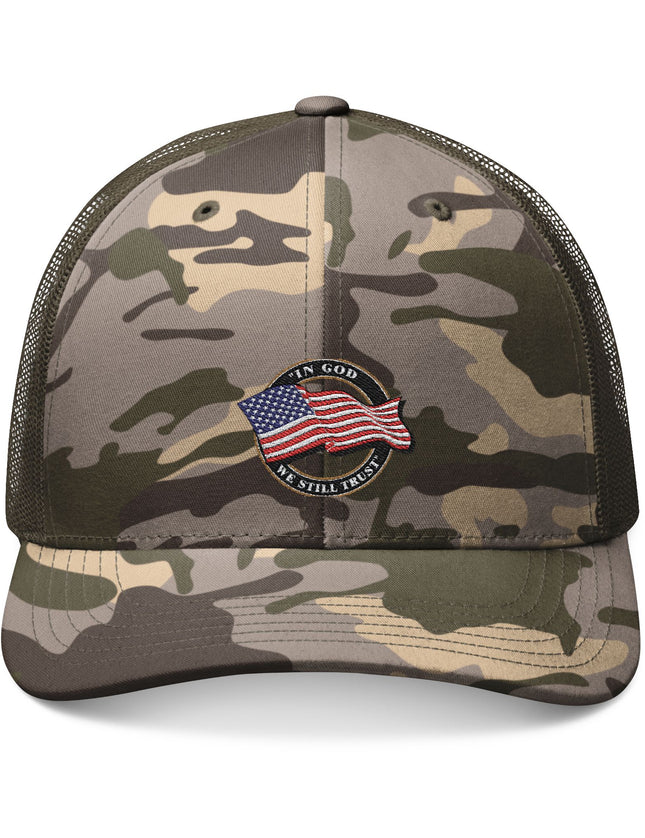 In God We Still Trust Camo Trucker Cap