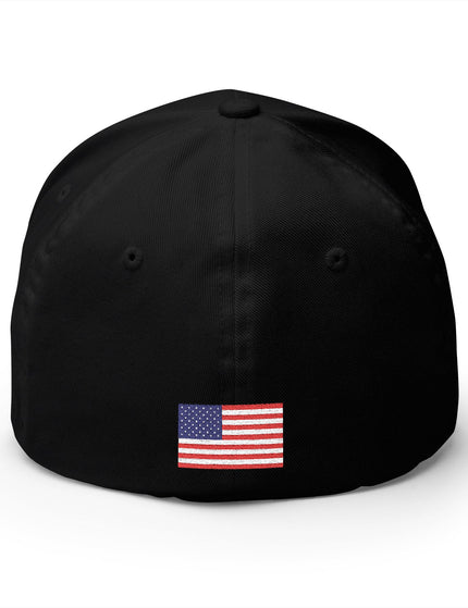 Black cap with an American flag patch on a white background