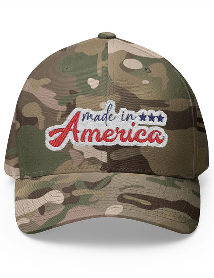 Made in America Olive Camo Cap with Red White and Blue Embroidery – Patriot Trucker Caps