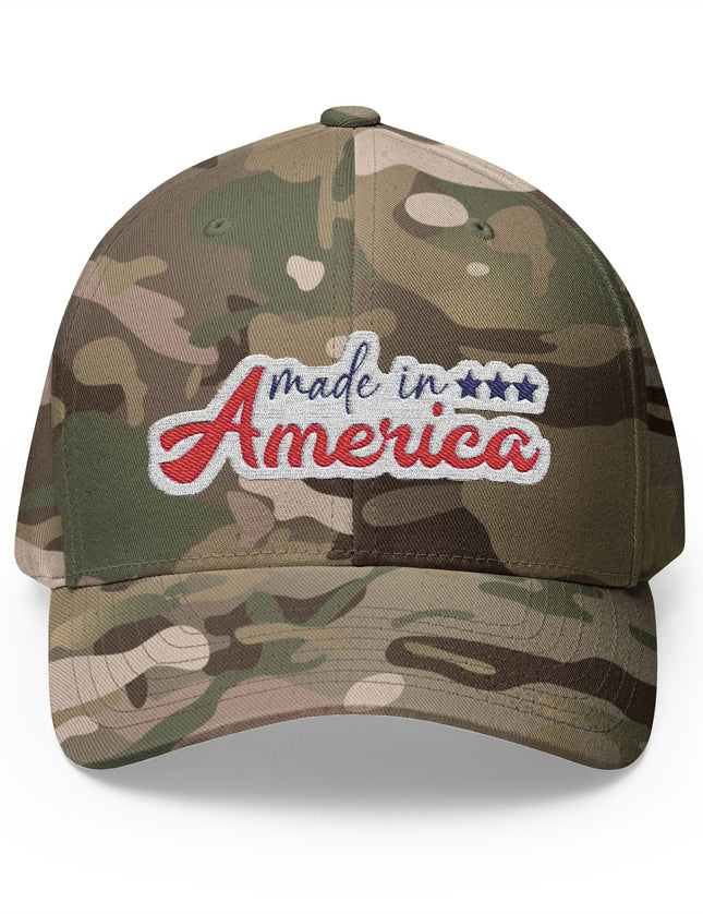 Made in America Olive Camo Cap with Red White and Blue Embroidery – Patriot Trucker Caps