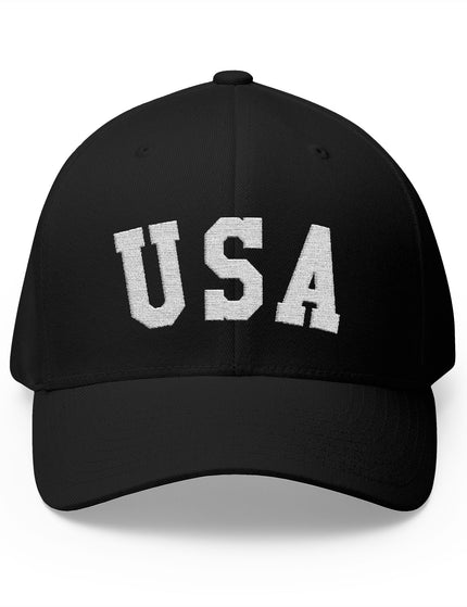 USA Black Cap with Bold White Embroidered USA Lettering – Patriotic Hat