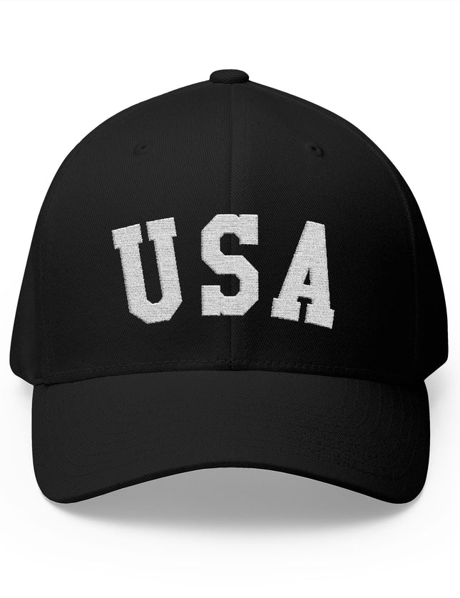 USA Black Cap with Bold White Embroidered USA Lettering – Patriotic Hat