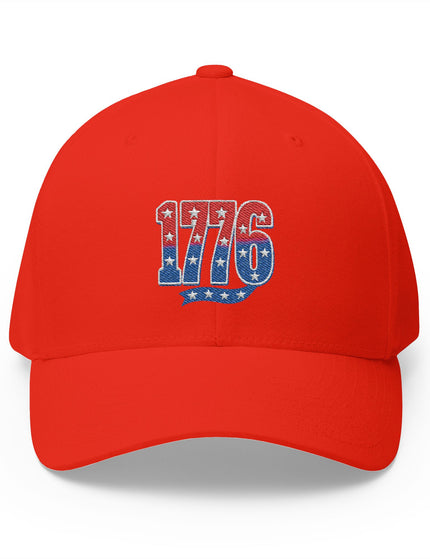 Red cap with '1776' design on a white background