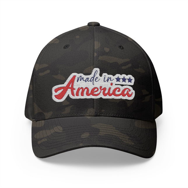 Made in America Camo Cap with Red White and Blue Embroidery – Patriot Trucker Caps