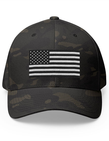 Black & White USA Flag Flex Fit Cap