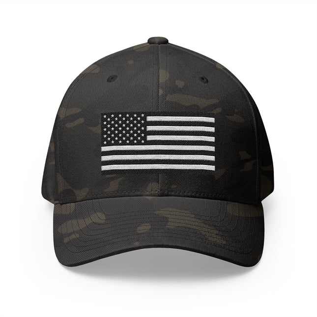 Black & White USA Flag Flex Fit Cap