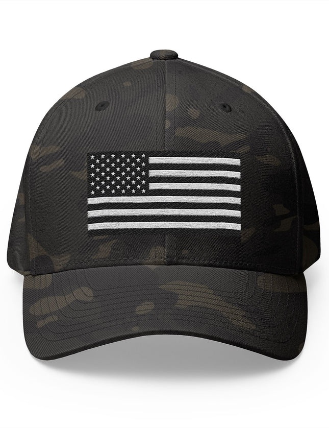 Black & White USA Flag Flex Fit Cap