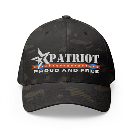 Patriot Trucker Caps Proud and Free FlexFit Camo Hat with Embroidered Logo and American Design