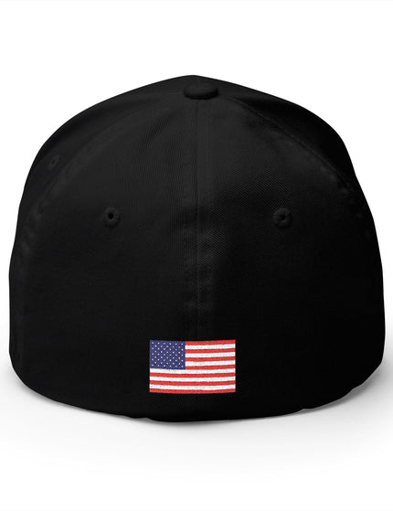 Black cap with an American flag patch on a white background