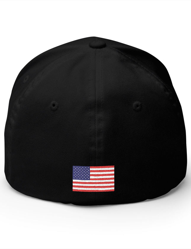 Black cap with an American flag patch on a white background