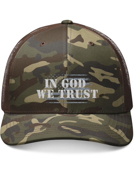 In God We Trust USA Flag Camo Trucker Cap