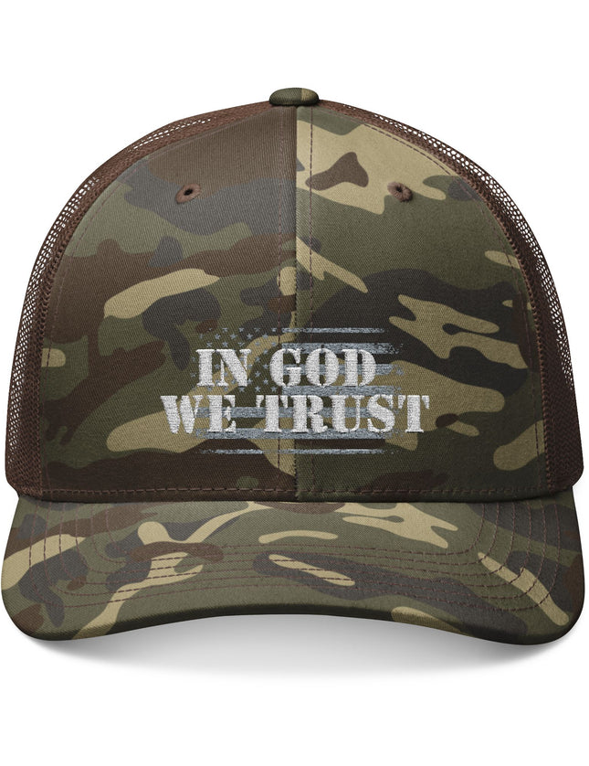 In God We Trust USA Flag Camo Trucker Cap
