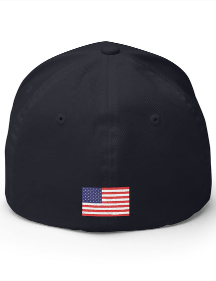 Black cap with an American flag patch on a white background