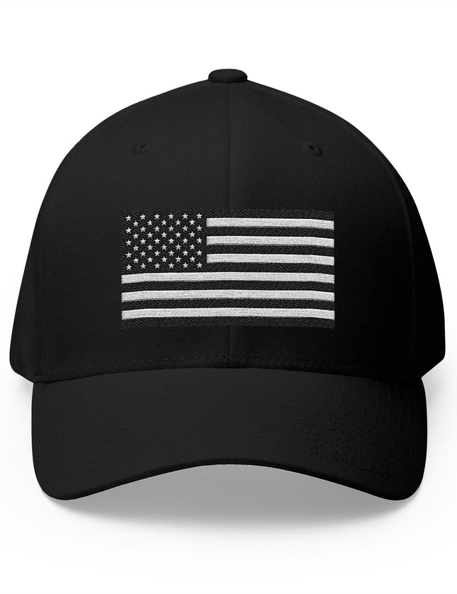 Black & White USA Flag Flex Fit Cap