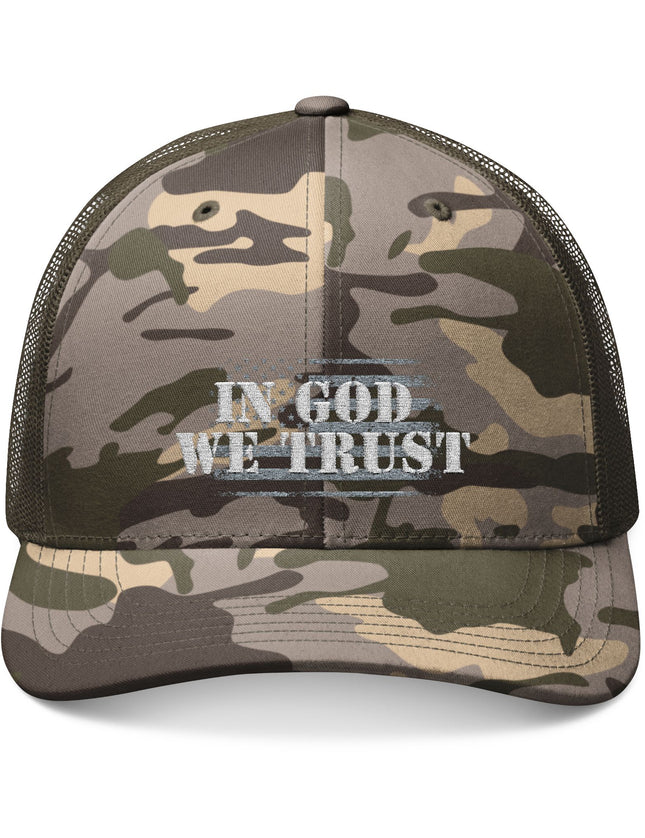 In God We Trust USA Flag Camo Trucker Cap