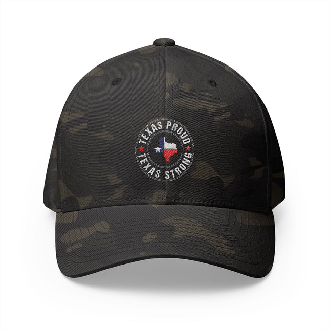 Texas Proud Texas Strong Camo Cap with Embroidered Texas Flag and State Outline Patriot Trucker Caps 
