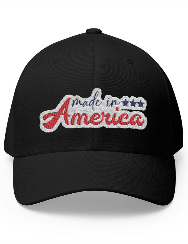 Made in America Black Cap with Red White and Blue Embroidery – Patriot Trucker Caps
