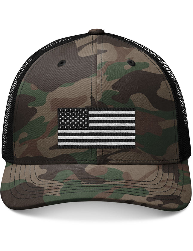 Black & White USA Flag Camo Trucker Cap
