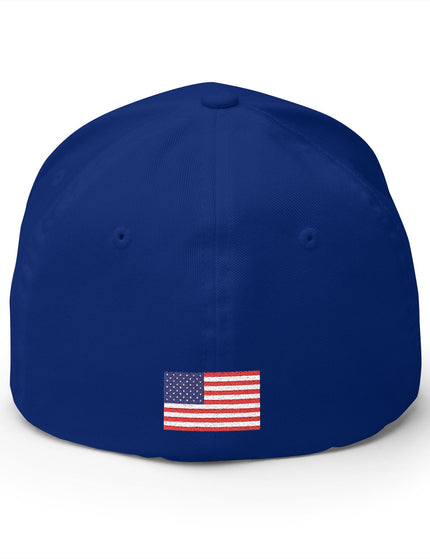 Blue cap with an American flag patch on a white background