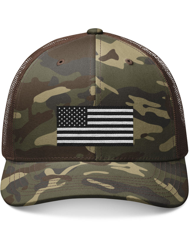 Black & White USA Flag Camo Trucker Cap