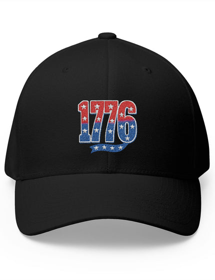1776 Patriotic Black Cap with Red White and Blue Stars and Stripes Embroidery