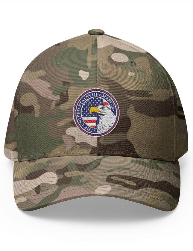 American Eagle Seal Olive Camo Cap with Embroidered Bald Eagle and USA Seal – Patriotic Hat