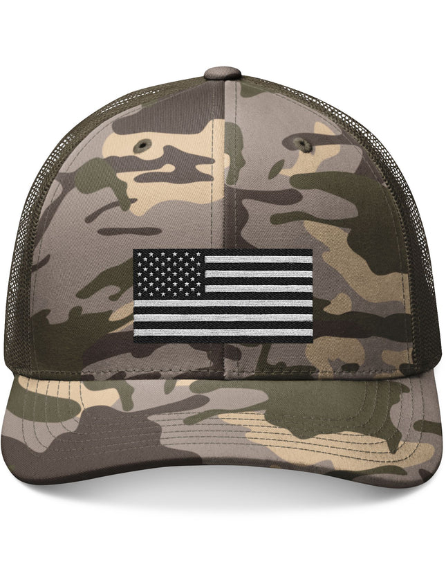 Black & White USA Flag Camo Trucker Cap