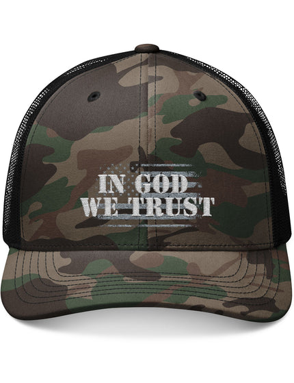 In God We Trust USA Flag Camo Trucker Cap