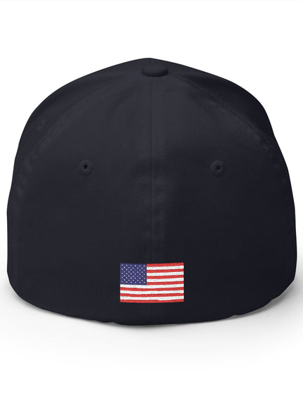 Black cap with an American flag patch on a white background