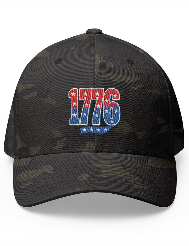 1776 Patriotic Camo Cap with Red White and Blue Stars and Stripes Embroidery