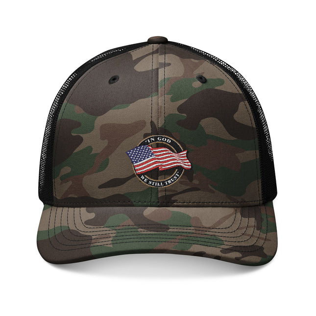 In God We Still Trust Camo Trucker Cap
