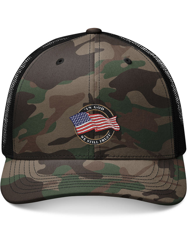 In God We Still Trust Camo Trucker Cap