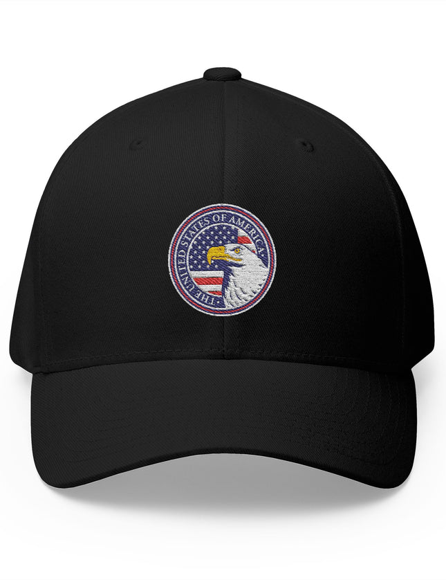 American Eagle Seal Black Cap with Embroidered Bald Eagle and USA Seal – Patriotic Hat