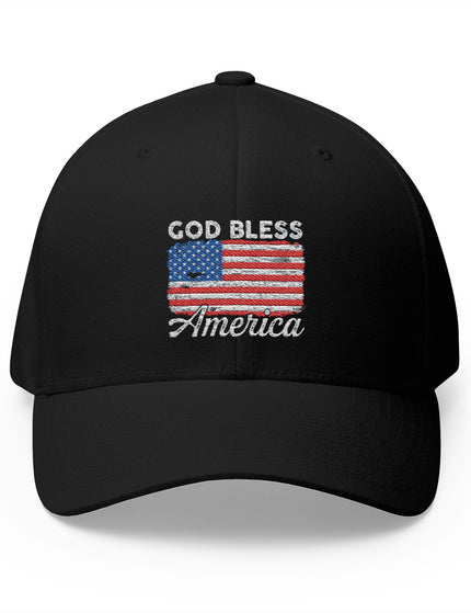 Black trucker hat with embroidered American flag and God Bless America text – Patriot Trucker Caps